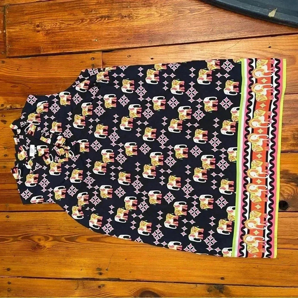 Crown & Ivy Elephant Print Sun Dress Size 20 Sleeveless Shift Summer Ruffle Navy - Picture 14 of 16
